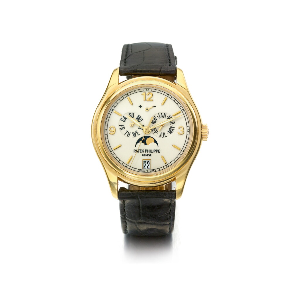 View full screen - View 1 of Lot 996. PATEK PHILIPPE | REF 5146J, A YELLOW GOLD AUTOMATIC ANNUAL CALENDAR WRISTWATCH WITH MOON PHASES AND POWER RESERVE INDICATION MADE IN 2006 | 百達翡麗 | 5146J型號黃金自動上鏈年曆腕錶備月相及動力儲存顯示,年份約2006.