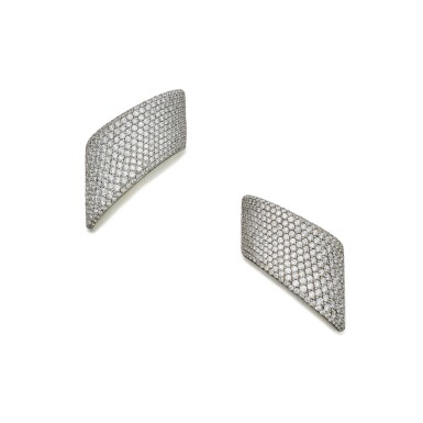 View full screen - View 1 of Lot 165. Pair of Diamond 'Vague' Earclips.