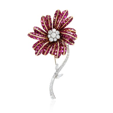 View full screen - View 1 of Lot 167. Ruby and diamond brooch .
