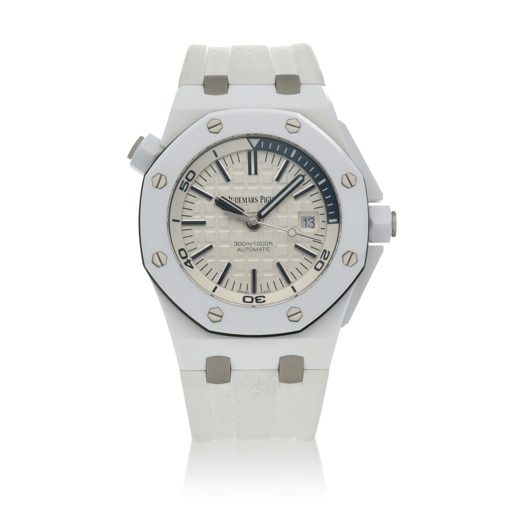 View full screen - View 1 of Lot 22. Royal Oak Offshore Diver, Ref. 15707CB.OO.A010CA.01, White ceramic wristwatch with date Circa 2015 | 愛彼 | 15707CB.OO.A010CA.01型號「Royal Oak Offshore Diver」白色陶瓷腕錶備日期顯示,約2015年製.