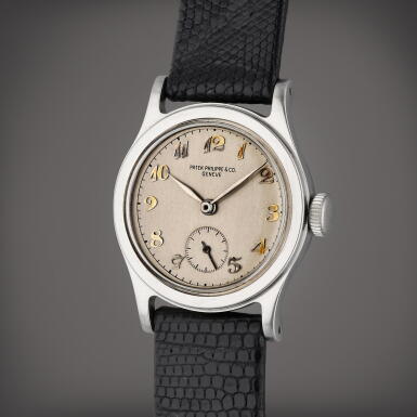 View full screen - View 1 of Lot 304. Calatrava | A stainless steel wristwatch, Circa 1950.