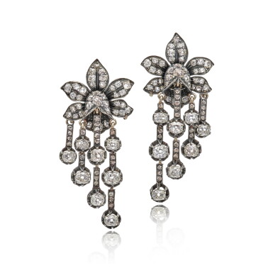 View full screen - View 1 of Lot 1868. Pair of Diamond Earrings, 19th Century Composite | 鑽石 耳環一對,十九世紀耳環 配 現代耳釘.