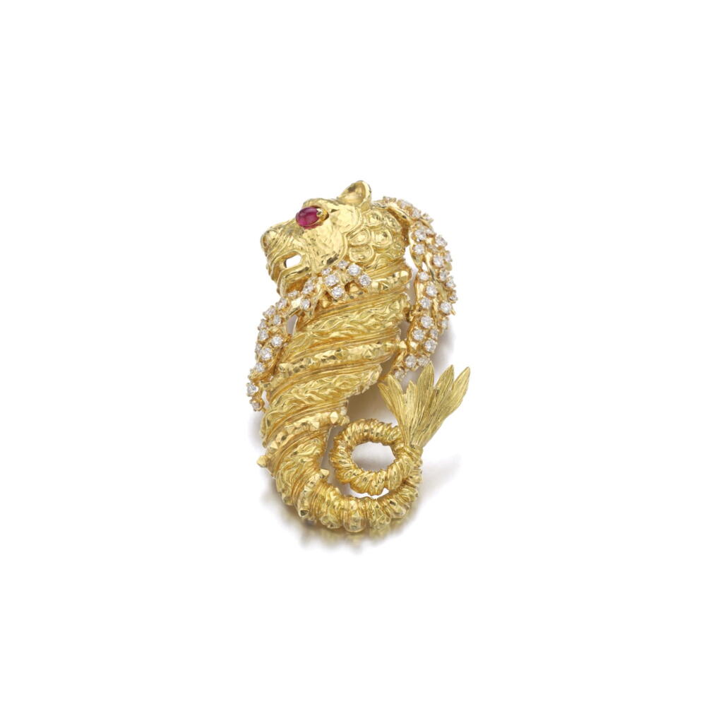 View full screen - View 1 of Lot 12. RUBY AND DIAMOND BROOCH, DAVID WEBB.