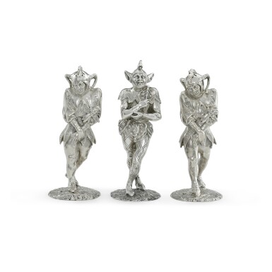 View full screen - View 1 of Lot 203. Three Victorian novelty silver jester casters, Hennell & Sons, London, 1868, 1870 and 1881.