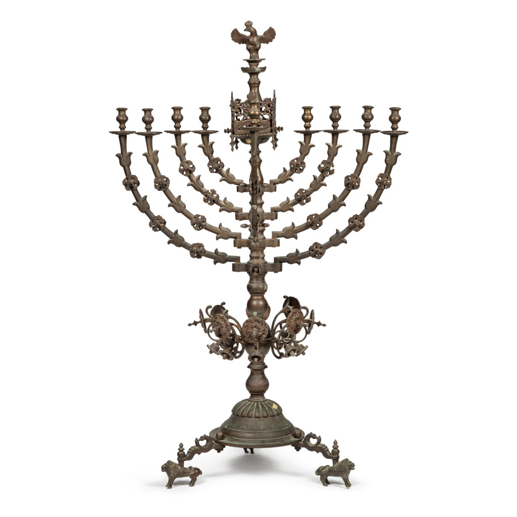 View full screen - View 1 of Lot 51. A Monumental Bronze Hanukkah Lamp, probably Polish, 19th century.