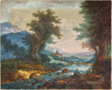 View full screen - View 1 of Lot 314. A sketching party in an Italianate river landscape.