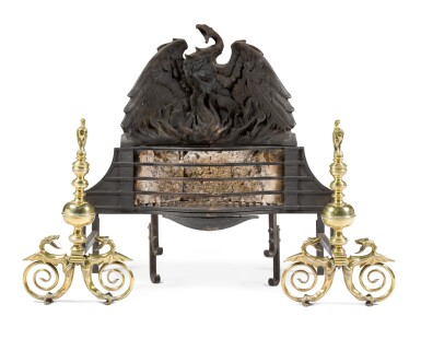 View full screen - View 1 of Lot 74. A gilt-brass and cast-iron fire grate, 19th century.