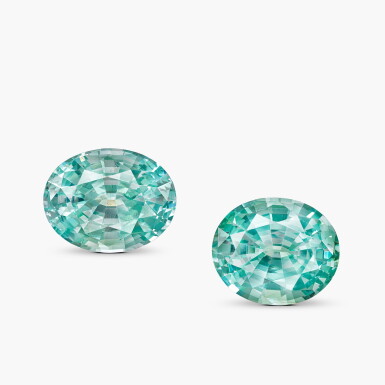 View full screen - View 1 of Lot 1677. Pair of Unmounted 'The Kat Florence Lumina' Paraíba-Type Tourmalines | Kat Florence | 71.24 及 72.84 克拉 「 莫桑比克」帕拉伊巴碧璽 一對.