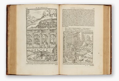 View full screen - View 1 of Lot 2. Agricola, Georgius | A "book that has earned its place in history as a masteriece of Renaissance technical writing and technical illustration," Basel, 1556.