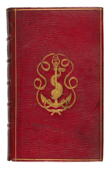 View full screen - View 1 of Lot 1458. Strozzi, poetae pater et filius, Venice, Aldo Manuzio & Andrea Torresano, 1513, late eighteenth-century English red morocco (Roger Payne?), illuminated armorial insignia .