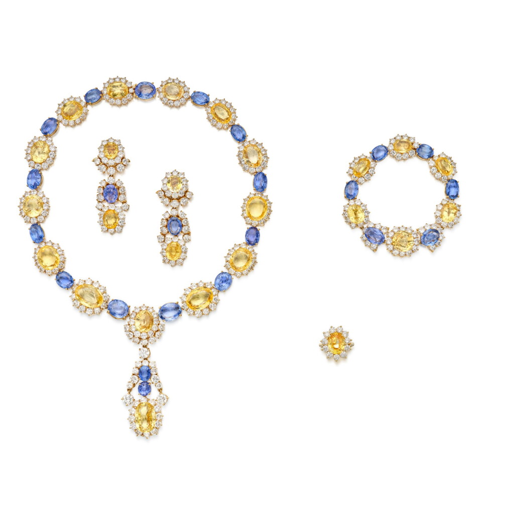 View full screen - View 1 of Lot 495. Suite of Sapphire and Diamond Jewels | 藍寶石配鑽石首飾套裝.