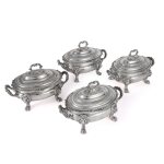 A Set of Four George III Silver Two-Handled Sauce Tureens and Covers, Thomas Robins, London, 1813