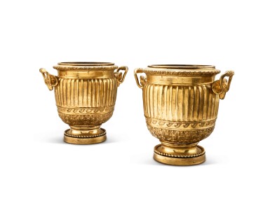 View full screen - View 1 of Lot 16. A pair of George III gilt-bronze wine coolers, attributed to Matthew Boulton, circa 1775.