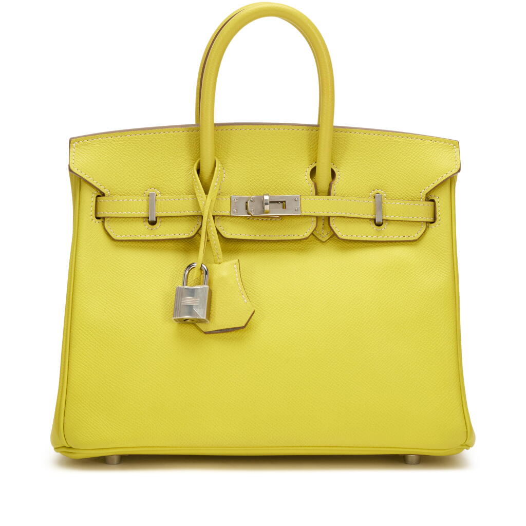 View full screen - View 1 of Lot 120. Limited Edition Lime Epsom and Gris Perle Verso Candy Birkin 25 Palladium Hardware, 2011.