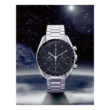 View full screen - View 1 of Lot 5. OMEGA | SPEEDMASTER REF 145.022-69 ST '220 BEZEL', A STAINLESS STEEL CHRONOGRAPH WRISTWATCH WITH BRACELET, MADE IN 1970.