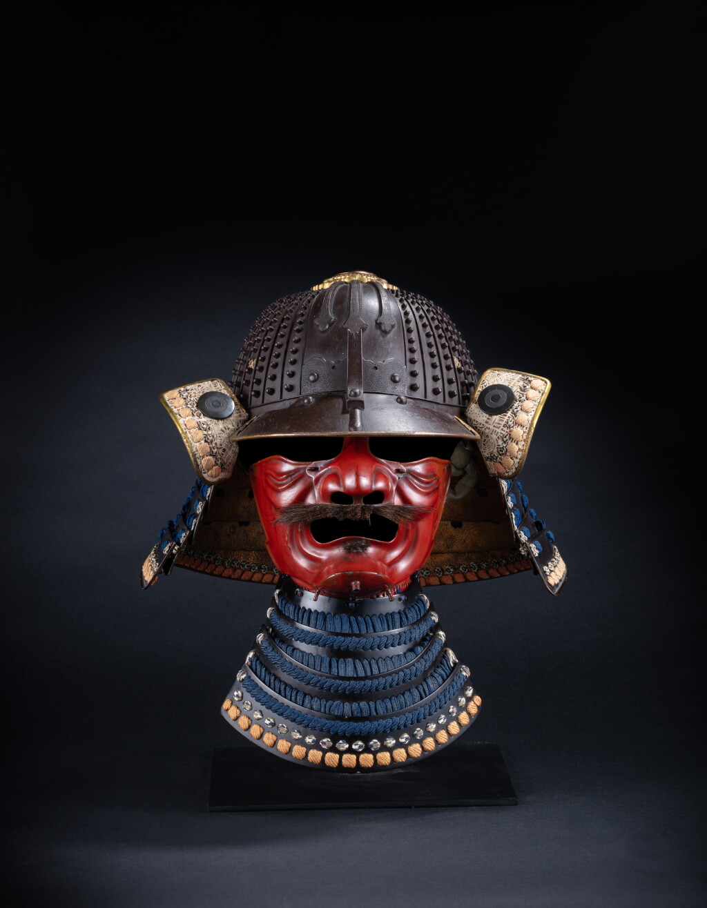 View full screen - View 1 of Lot 186. A helmet with raised rivets (hoshi-bachi) and a face mask (mempo), signed Myochin no ki Munetomo, Japan, Edo period, 18th century.