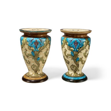 View full screen - View 1 of Lot 480. An Assembled Pair of Large Minton Majolica Aesthetic Movement Garden Seats, 1898 and 1903.