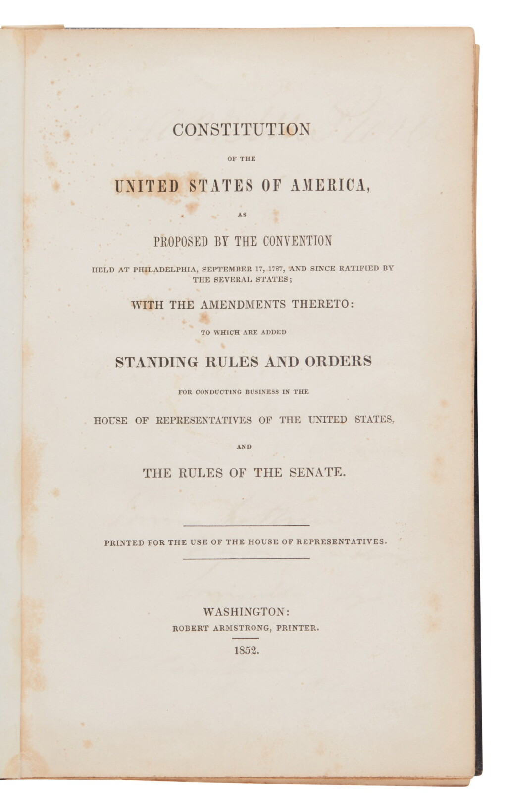 View full screen - View 1 of Lot 67. United States Constitution | A commemorative copy, signed by President Franklin Pierce.