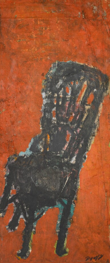 View full screen - View 1 of Lot 86. Chaise noire sur fond rouge.