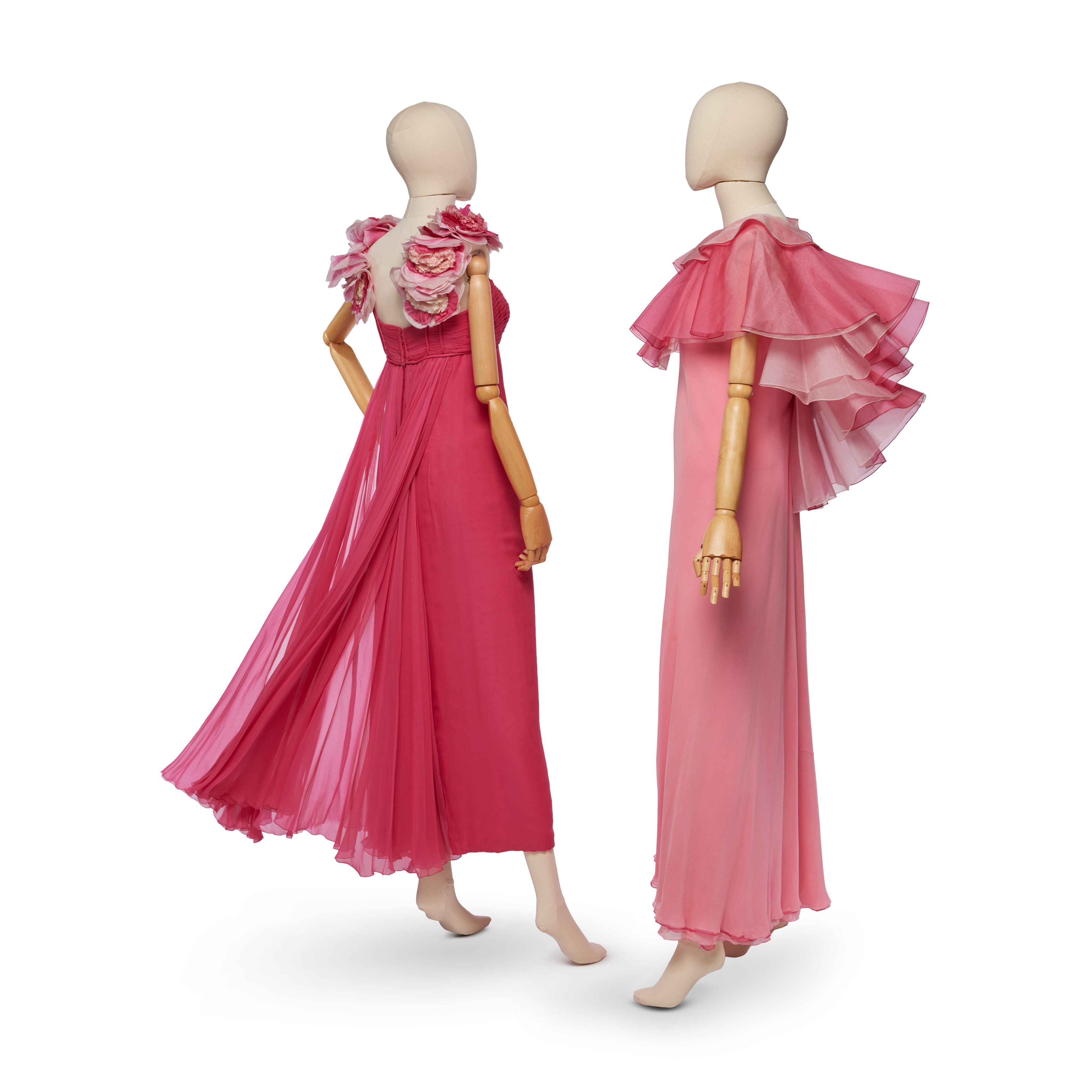 James Galanos | Pink Organza and Chiffon Evening Gown, 1970s together James Galanos | Pink Organza and Chiffon Evening Gown, 1970s together