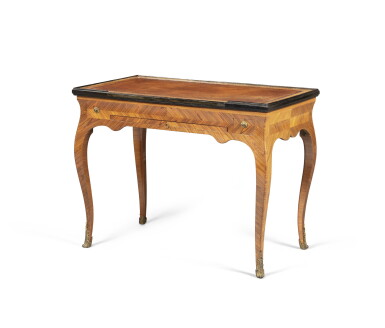 View full screen - View 1 of Lot 13. A Louis XV ivory and ebony inlaid kingwood tric trac table, by Jacques-Philippe Carel, circa 1750 | Table de tric trac en placage de bois de rose, ébène et ivoire d'époque Louis XV, par Jacques-Philippe Carel, vers 1750.