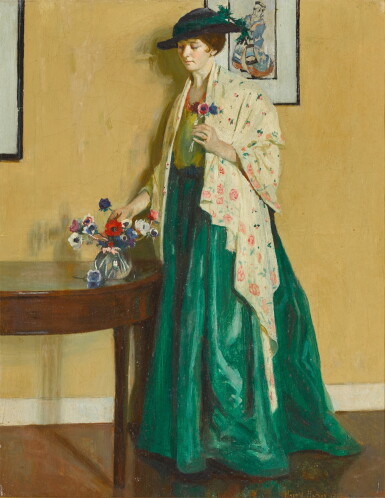 View full screen - View 1 of Lot 48. Lady in an Interior Arranging Flowers.