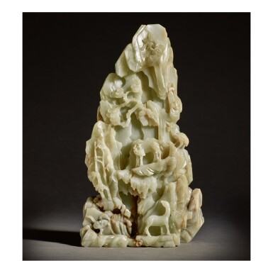 View full screen - View 1 of Lot 220. A LARGE CELADON JADE MOUNTAIN, QING DYNASTY, EARLY 18TH CENTURY.