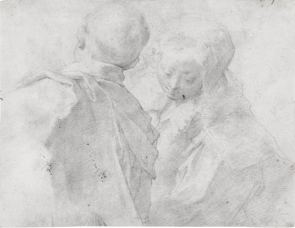 View full screen - View 1 of Lot 46. Recto: A young couple leaning towards each other, seen from behind; Verso: Study of Saint John the Baptist.