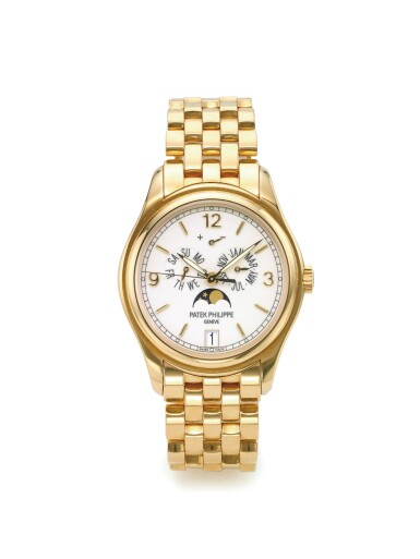 View full screen - View 1 of Lot 152. PATEK PHILIPPE | REF 5146/1J, A YELLOW GOLD AUTOMATIC ANNUAL CALENDAR WRISTWATCH WITH MOON PHASES AND POWER RESERVE INDICATION MADE IN 2008.