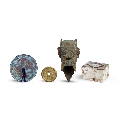Three bronze wares and a mother-of-pearl-embellished box | 銅器三件及螺鈿盒一件