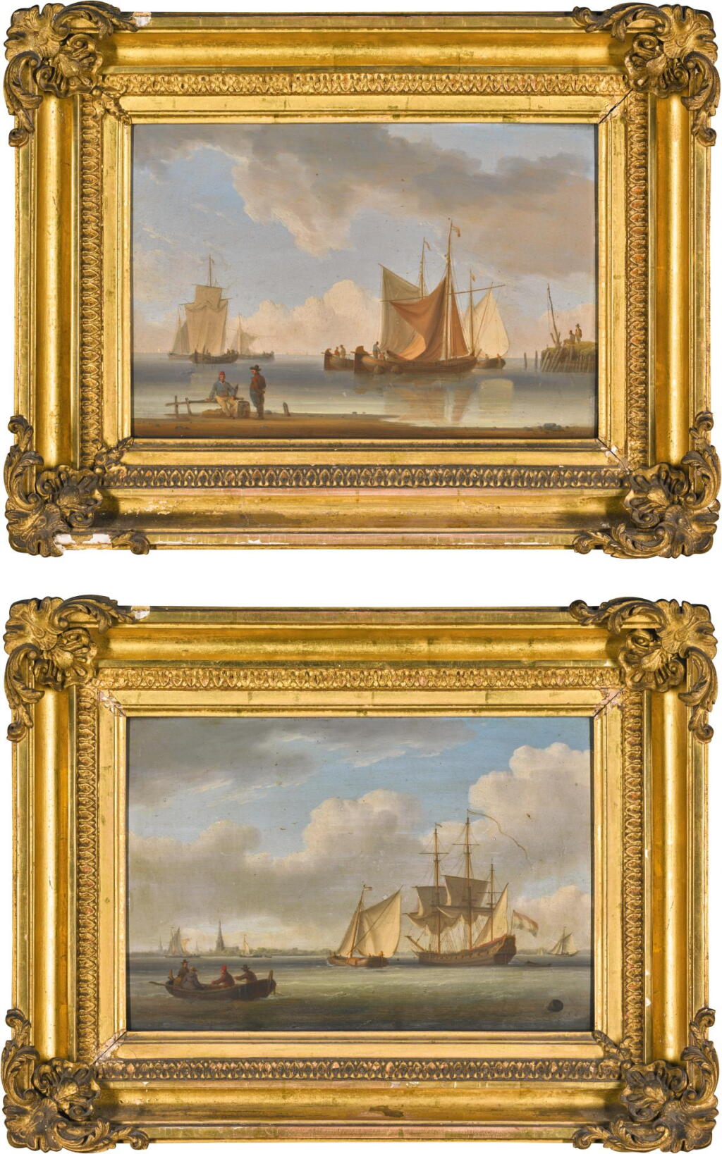 View full screen - View 1 of Lot 233. WILLIAM ANDERSON | Dutch barges with figures on a beach; and A Dutch frigate and other vessels off a coast.