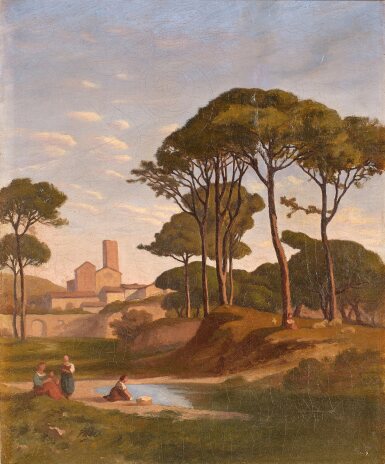 View full screen - View 1 of Lot 82. Italianate Landscape with Three Women by a Stream.