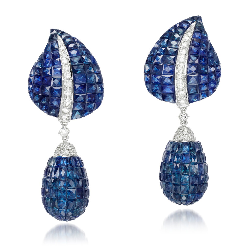 View full screen - View 1 of Lot 303. Sapphire and Diamond Earrings.