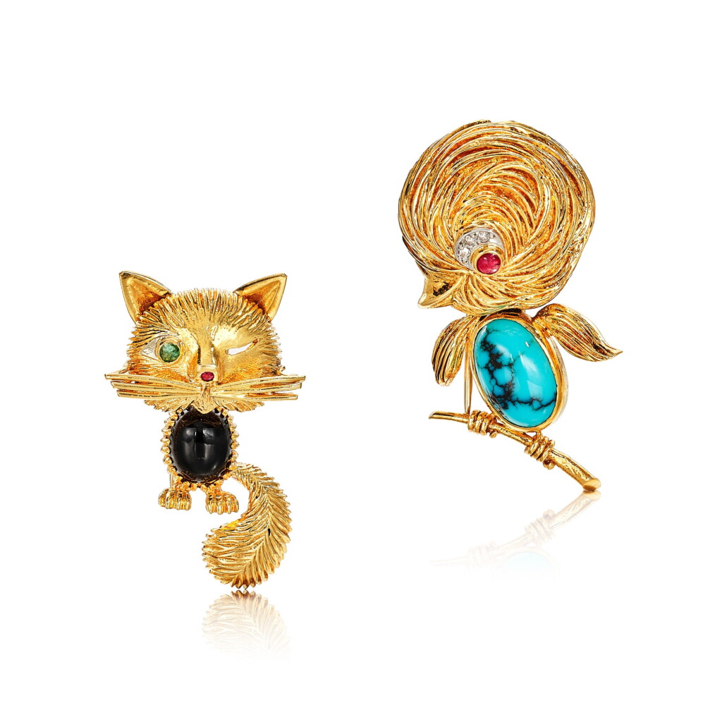 View full screen - View 1 of Lot 2775. Gem Set and Diamond Brooch; and Gem Set Brooch | 梵克雅寶 | 寶石 配 鑽石 胸針; 及 寶石 胸針.