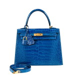 Bleu Zellige Shiny Mississippiensis Alligator Kelly 25 Sellier Gold Hardware, 2018