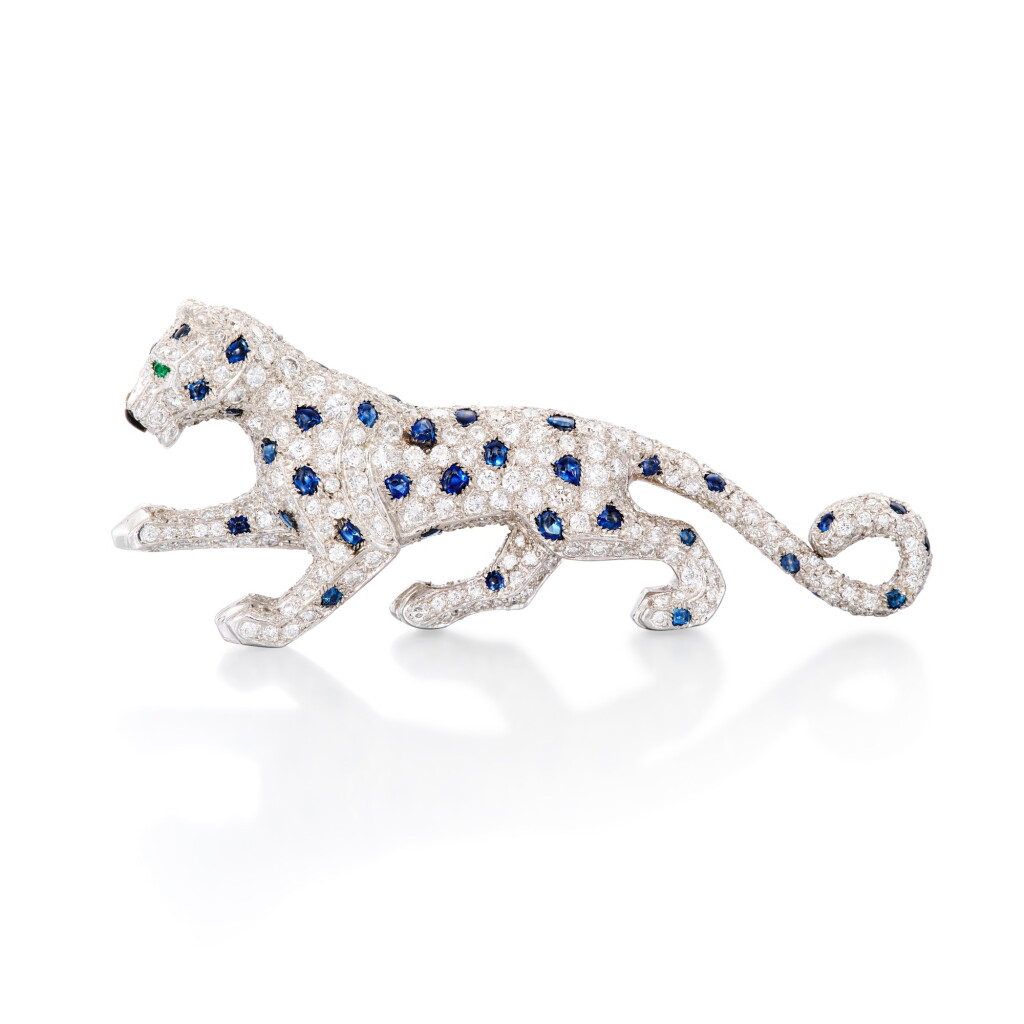 View full screen - View 1 of Lot 2972. 'Panthère' Diamond, Sapphire and Emerald Brooch | 卡地亞 | 'Panthère' 鑽石 配 藍寶石 及 祖母綠 胸針.