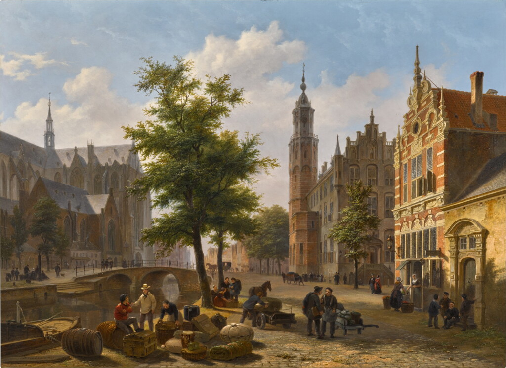 View full screen - View 1 of Lot 91. A Busy Market Place in a Dutch Town.