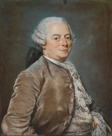 View full screen - View 1 of Lot 160. Portrait of a man wearing a velvet brown jacket and a lace Jabot.