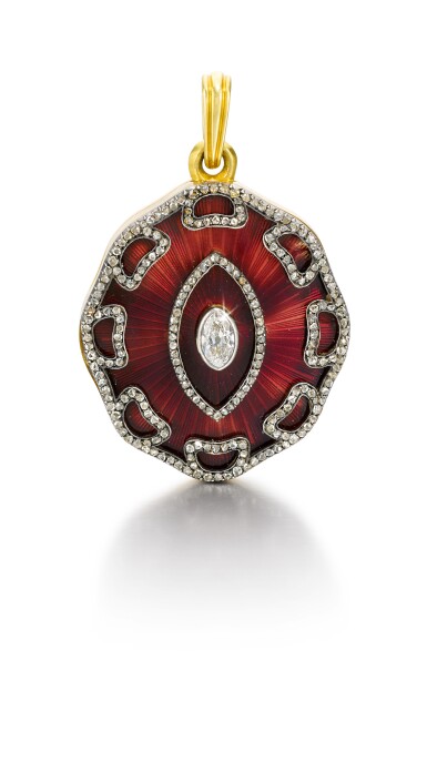 View full screen - View 1 of Lot 231. A Fabergé gold, enamel and diamond locket, Moscow, 1899-1908.