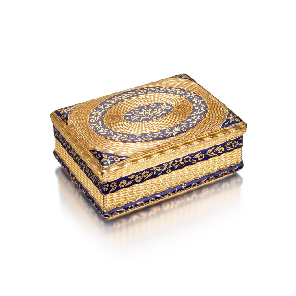 View full screen - View 1 of Lot 56. A Gold and Enamel Snuff Box, Nineteenth Century in Earlier Paris Taste.