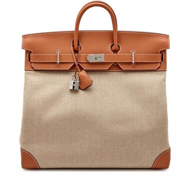 View full screen - View 1 of Lot 51. Gold Evercolor and Toile De Camp HAC Birkin 50 Palladium Hardware, 2021.