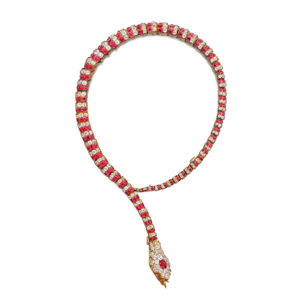 View full screen - View 1 of Lot 54. Ruby and Diamond Necklace-Bracelet Combination.