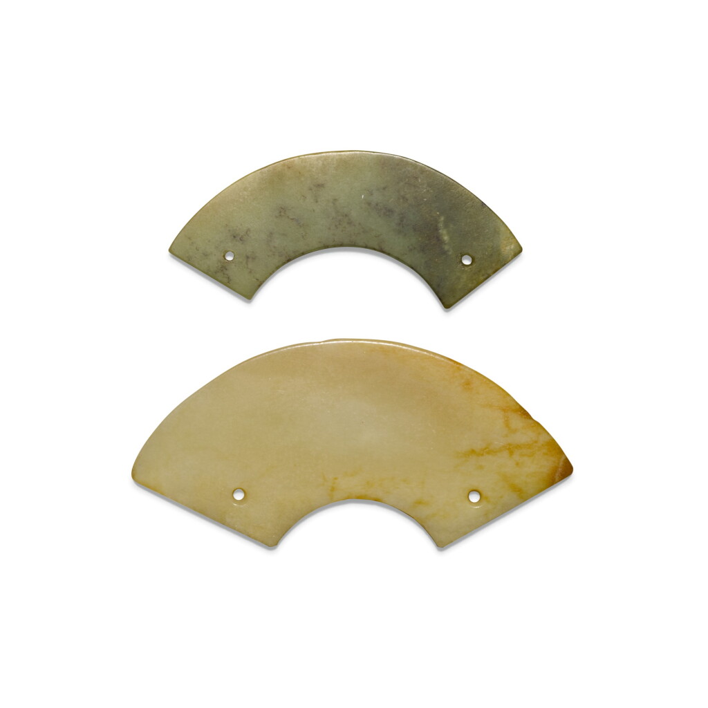 View full screen - View 1 of Lot 98. TWO JADE PENDANTS, HUANG, WESTERN ZHOU DYNASTY | 西周 玉璜一組兩件.