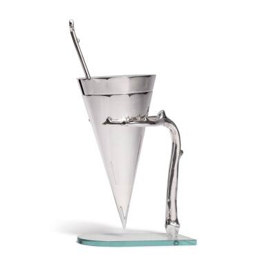 View full screen - View 1 of Lot 77. An Italian Silver, Silver-Plate, and Glass "Labrador" Sauce Boat, Designed by Andrea Branzi for Memphis Milano, Circa 1982.
