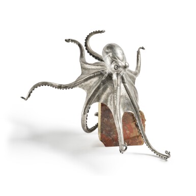 View full screen - View 1 of Lot 259. An Italian Silver Octopus on Petrified Tree Base, Mario Buccellati, Milan, Last Quarter 20th Century.