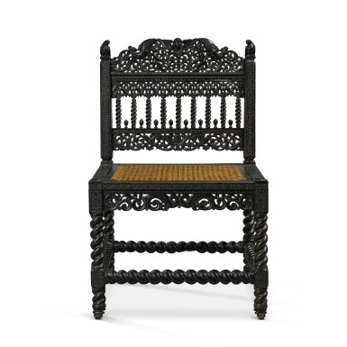 View full screen - View 1 of Lot 11. An Indo-Dutch ivory-inlaid carved ebony side chair, probably Coromandel Coast, circa 1660-80.