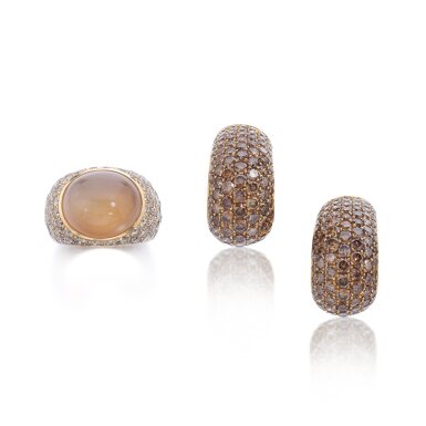 View full screen - View 1 of Lot 899. Moonstone and diamond demi-parure.