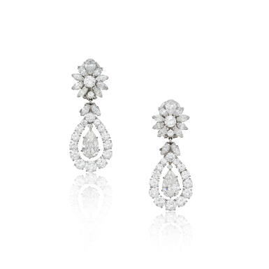View full screen - View 1 of Lot 267. Pair of Diamond Pendant-Earclips.