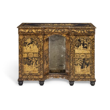 View full screen - View 1 of Lot 167. A Regency Penwork Kneehole Cabinet, Early 19th Century.