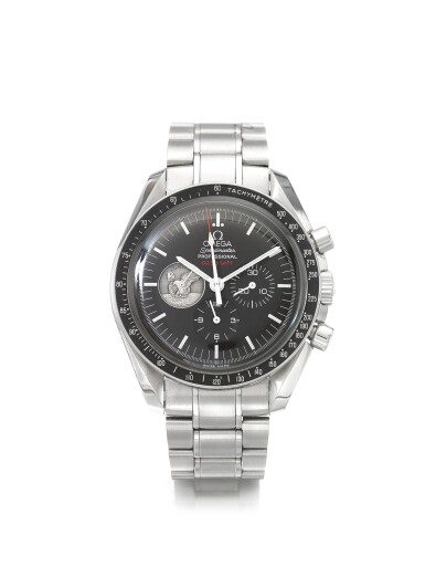 View full screen - View 1 of Lot 42. OMEGA | SPEEDMASTER 40TH ANNIVERSARY APOLLO 11, A LIMITED EDITION STAINLESS STEEL CHRONOGRAPH WRISTWATCH WITH REGISTERS AND BRACELET CIRCA 2009.